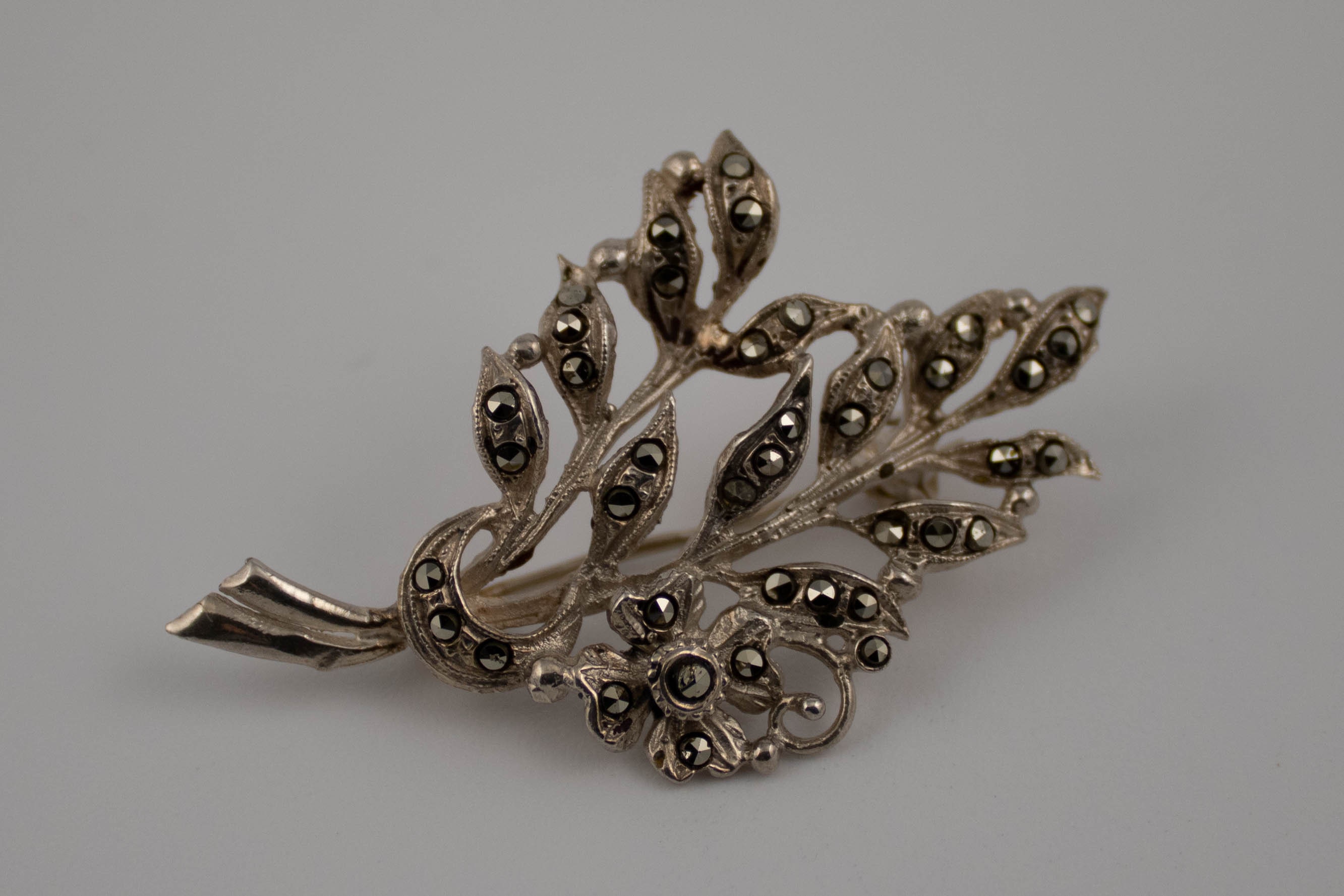 Sterling Silver Vintage Brooch with Leaves and Marcasite Etsy