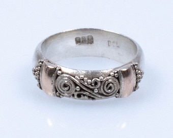 Vintage Sterling Silver Art Deco Ring with Copper Accents by "BCL"! [Size 5.5 US]
