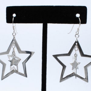 Vintage Sterling Silver Dangle Earrings With Three Hanging Stars!