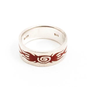Vintage Sterling Silber Tribal Motiv Spirale Ring rot [Größe 48]