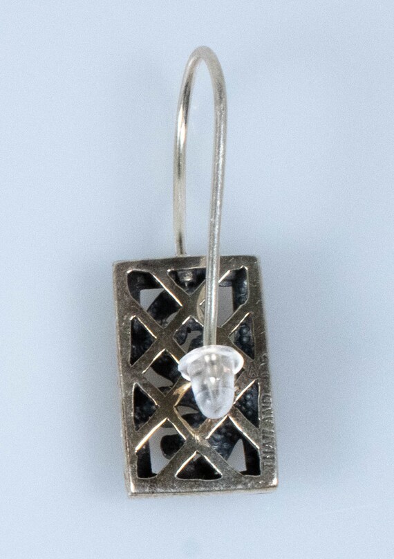 Vintage Sterling Silver Rectangular 3D Drop Earri… - image 2