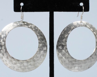 Vintage Sterling Silver Large Dangle Earrings With Overlapping Circle Etchings!