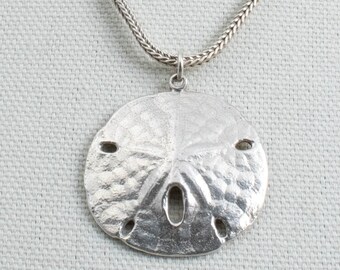 Vintage Sterling Silver Foxtail Chain Necklace With Sand Dollar Pendant Made in Spain [Size 18"]