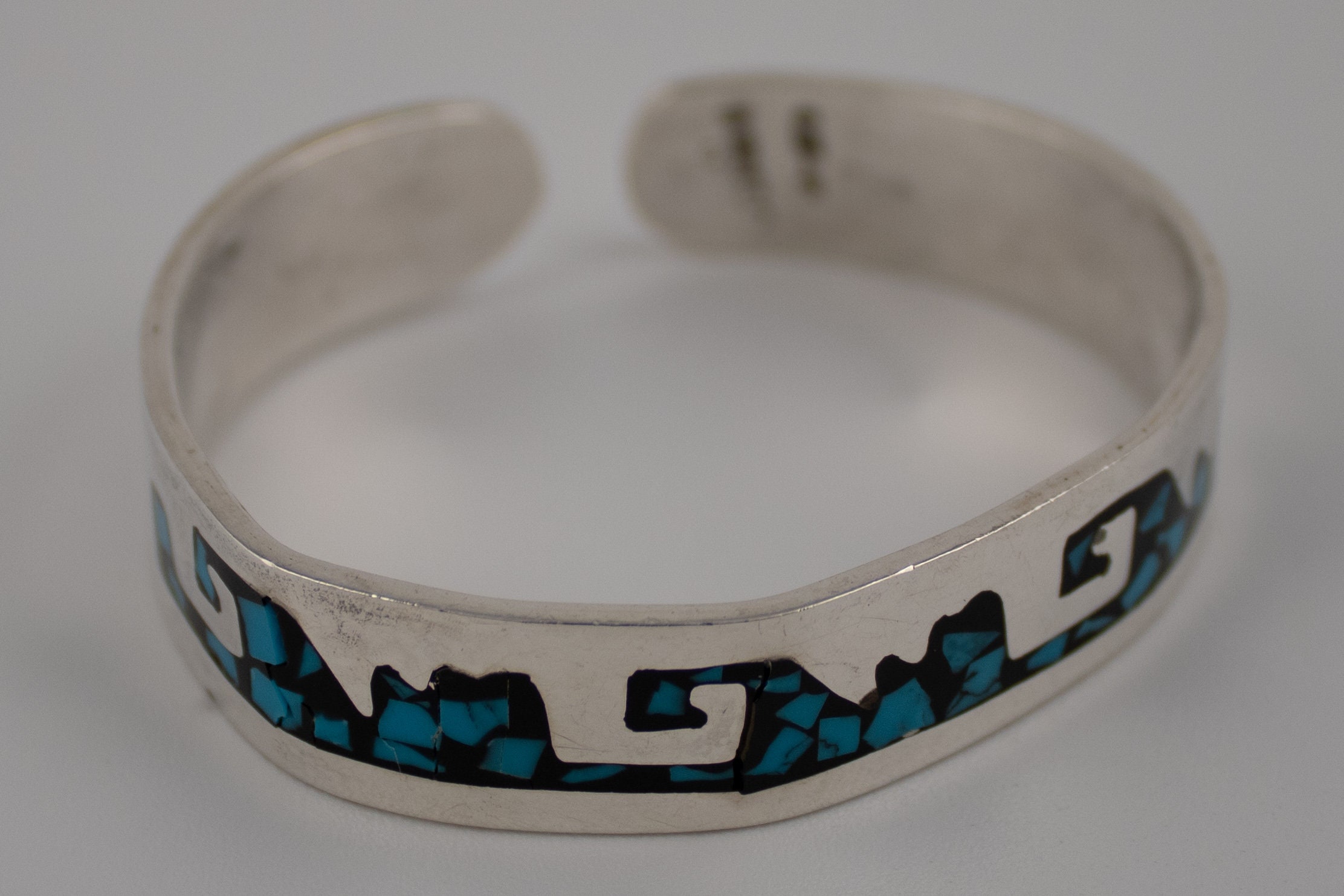 Sterling Silver Vintage Open Ended Wave Turquoise Bangle