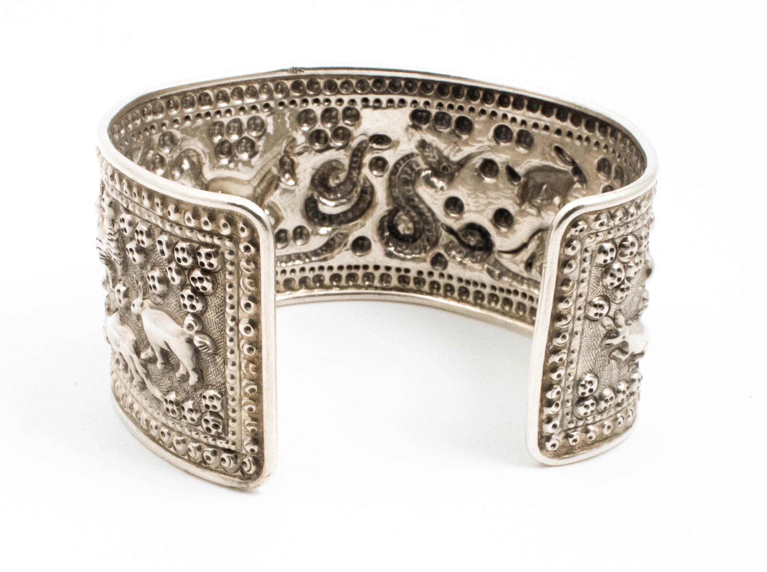 Vintage Sterling Silver Wide Ornate Cuff Bracelet Featuring