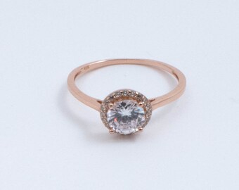 Vintage Sterling Silver Copper Coloured Engagement Ring with Large CZ! [Size 7 US]