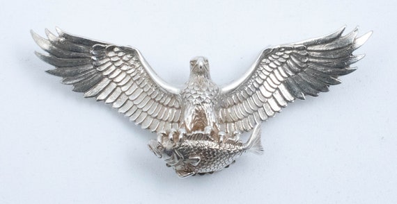 Vintage Sterling Silver Soaring Eagle Pendant Wis… - image 1