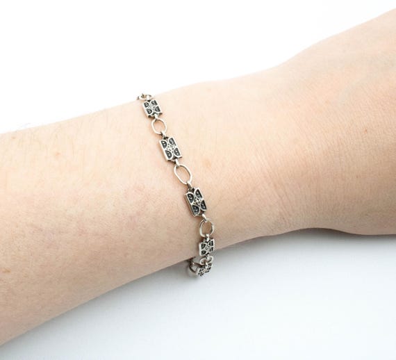 【Vintage Silver】 Square Link Bracelet Vintage Square Link Bracelet Silver Tn Magnetic Clasp | eBay