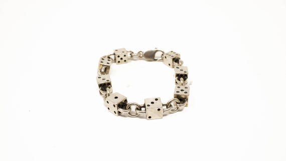アクセサリー Vintage Silver Dice Chain Bracelet 925 Vintage Sterling Silver Chunky Dice Chain Bracelet! [size 7