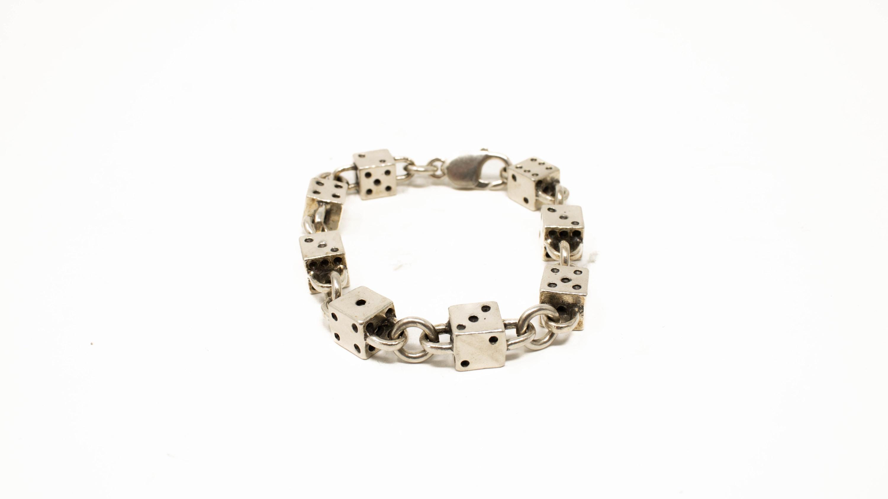 アクセサリー Vintage Silver Dice Chain Bracelet 925 Vintage Silver Dice Chain Bracelet 925 Toggle T-Bar Sterling
