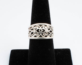 Anello vintage con disegni in pizzo traforato in argento sterling! [Taglia 7 USA]