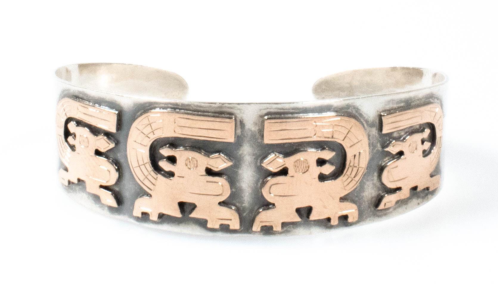 コロンビアン ネックレス 【INCA プレ】 Vintage Sterling Silver & 18K Gold Incan Cuff Bracelet Made in