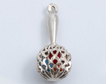 Vintage Sterling Silver Maraca With Plastic Balls Pendant!