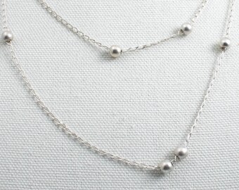 Vintage Sterling Silver Station Chain Necklace With Irregularly Spaced Bead Accents. [Size 44"]