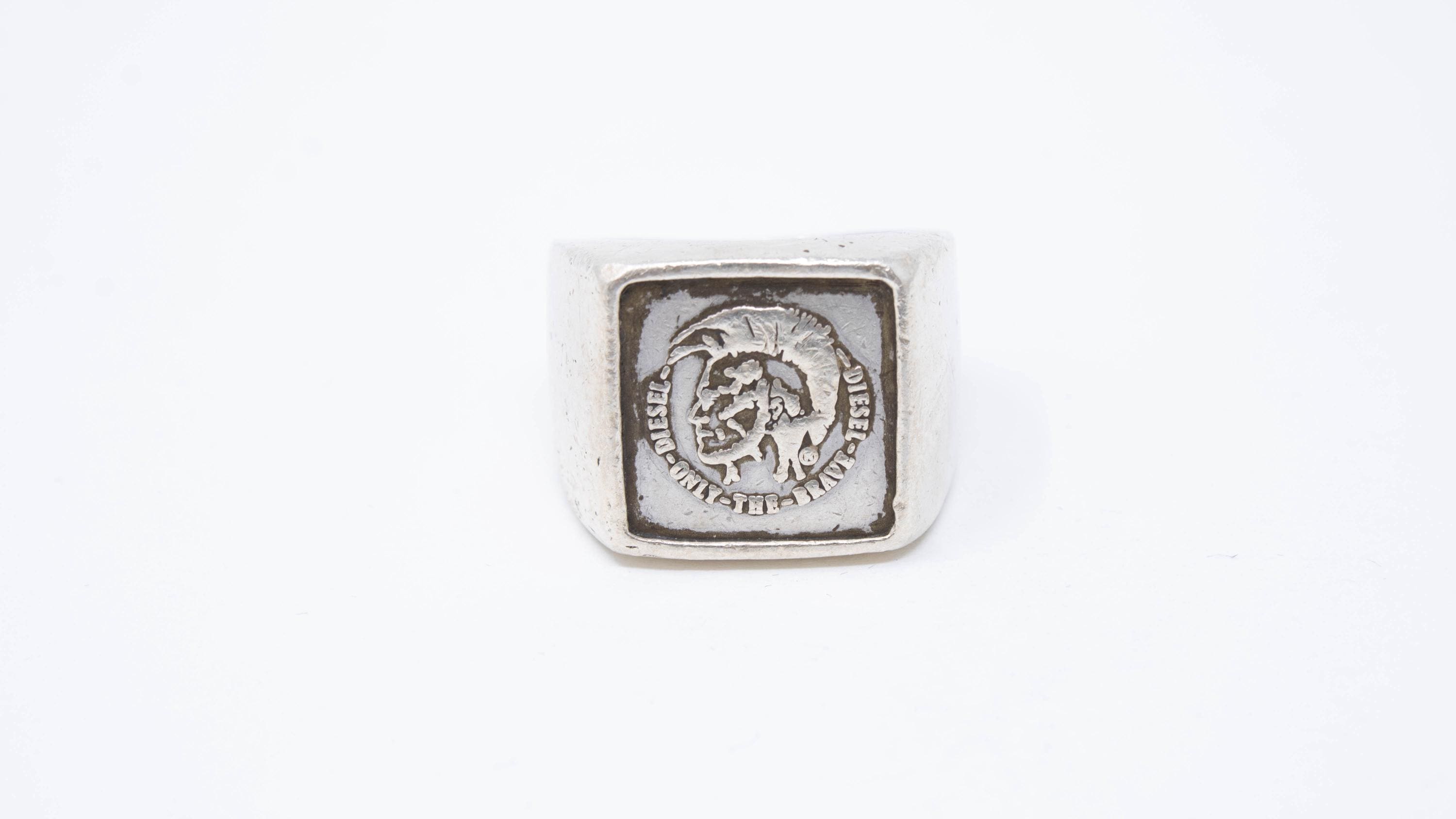 Vintage Sterling Silver Only the Brave Mohawk Logo Signet Ring by 