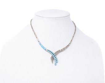 Vintage Sterling Silver Turquoise & Marcasite Floral Necklace! [Size 17 US]