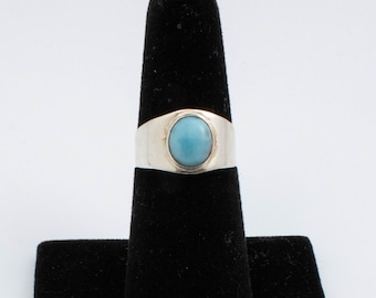 Vintage Sterling Silver Solitaire Ring with Round Larimar! [Size 6.25 US]