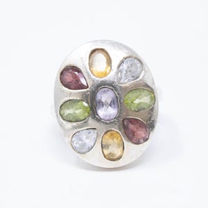 Vintage Sterling Silver Multi-Gemstone Flower Cluster Statement Ring! [Size 7.5 US]