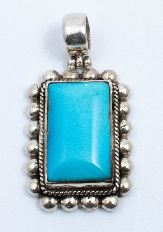 Vintage Sterling Silver Rectangular Turquoise Pen… - image 1