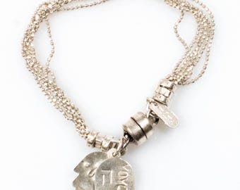 Vintage Sterling Silver Multi-Strand Ball Chain Hamsa Charm Bracelet! [Size 6.5"]