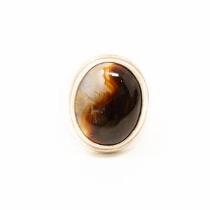 Vintage Sterling Silver Coffee Agate Cabochon Statement Ring! [Size 8.25 US]