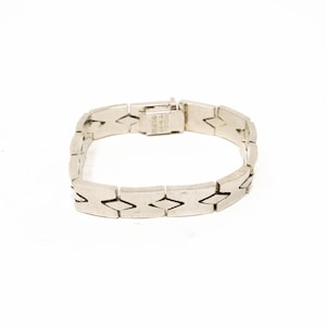 Vintage 950 Silver Heavy Geometric Rhombus Link Bracelet! Made in Mexico! [Size 7&quot;]