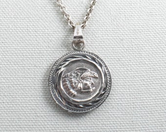 Vintage Sterling Silver Rolo Chain Necklace With Aztec/Maya Warrior! Pendant Made In Mexico! [Size 22.5"]