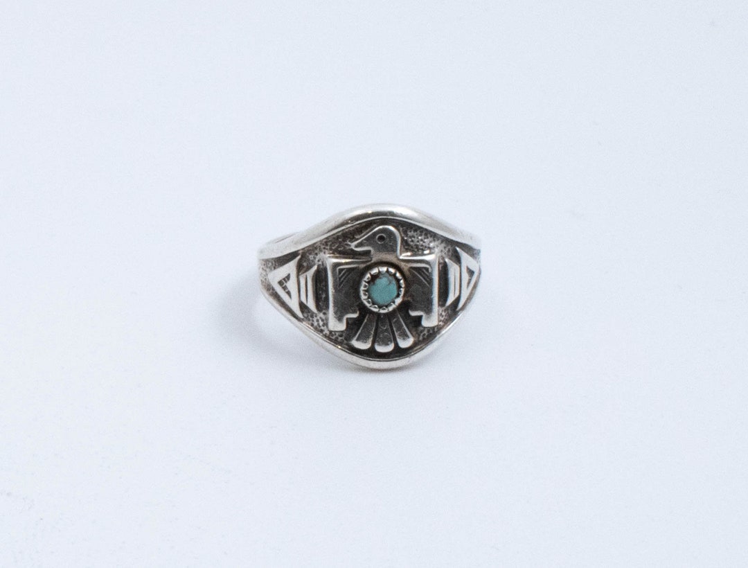 Vintage Sterling Silver Navajo Thunderbird Ring With Turquoise size 6. ...