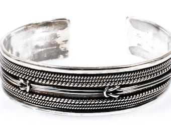 Vintage Sterling Silver Wide Multi-Row Braided Rope Knot Cuff! [Size 6.75"]