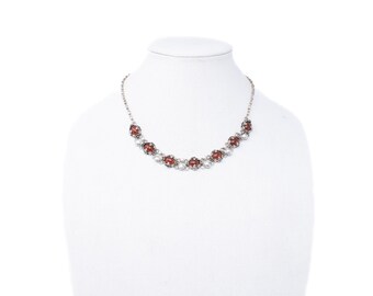 Vintage Sterling Silver Carnelian Link Necklace Made in Mexico! [Size 18.5 US]