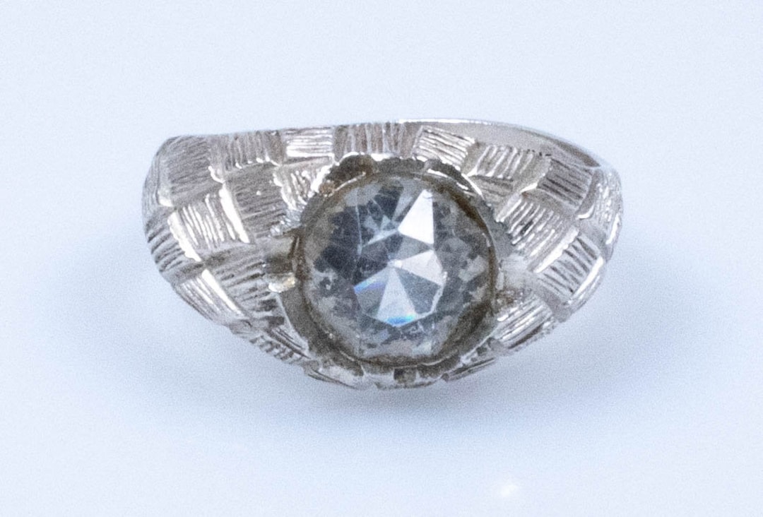 Bague Vintage Argentée à Facettes Bleues Style Globe/dôme - Taille 54, Bijou Fantaisie Occasion