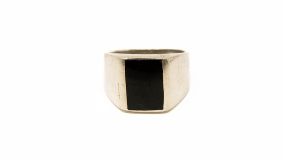 Vintage Sterling Silver Rectangular fdBlack Onyx … - image 1