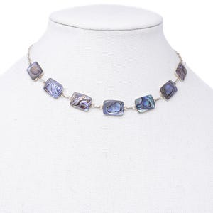 Vintage Sterling Silver Abalone Shell Inlay Rectangular Panel Station Choker! [Size 15 US]