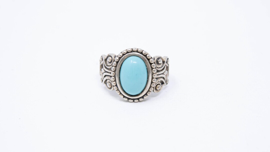 Vintage Sterling Silver Ornate Turquoise Cabochon Ring by Avon! [size 7 ...