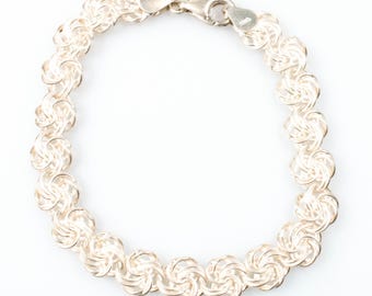 Vintage Sterling Silver Intricate Rosette Swirl Link Bracelet! [Size 7.25"]
