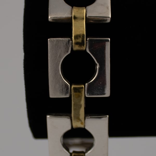 Sterling Silver Vintage Square and Copper Link Bracelet from Mexico! [Size 8"]