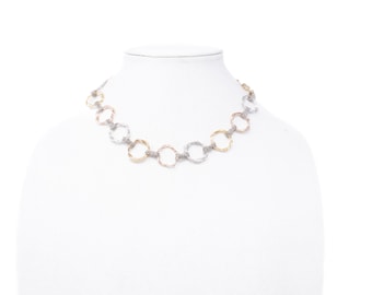 Vintage Sterling Silver Tri-Colour Multi-Link Necklace Made in Italy! [Size 18 US]
