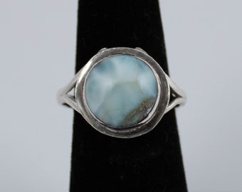 Sterling Silver Vintage Round Larimar Ring! [Size 7.75 US]
