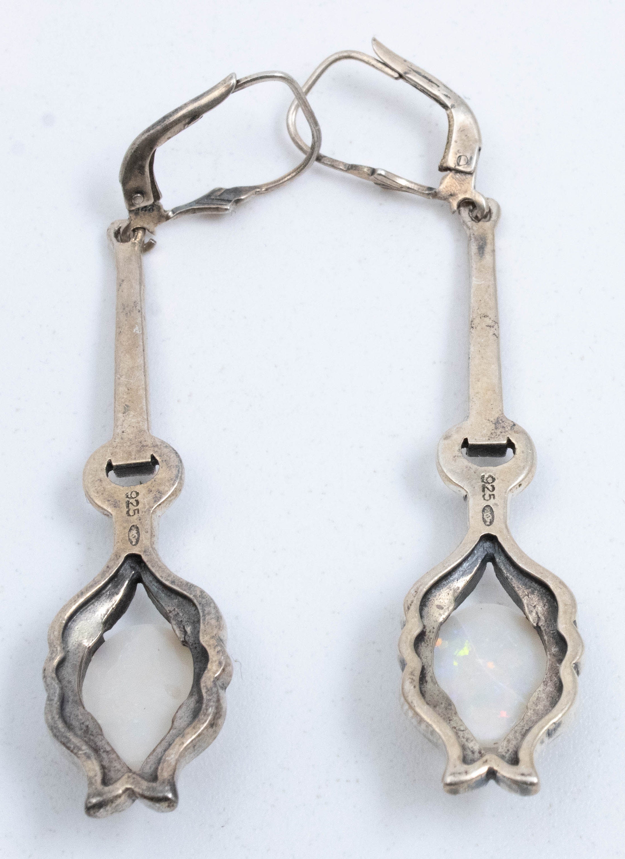 Boucles D'oreilles Anciennes En Argent 925 Avec Marcassite Et Pierres Rouges