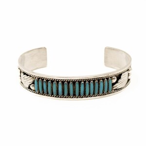 Vintage Sterling Silver Zuni Turquoise Needlepoint Leaf & Berry