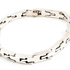 Vintage Sterling Silver Bold Geometric Link Bracelet! Made In Mexico! [Size 7.25&quot;]