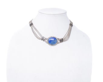 Vintage Sterling Silver Lapis Lazuli Multi-Strand Necklace Made in Mexico! [Size 16.5 US]