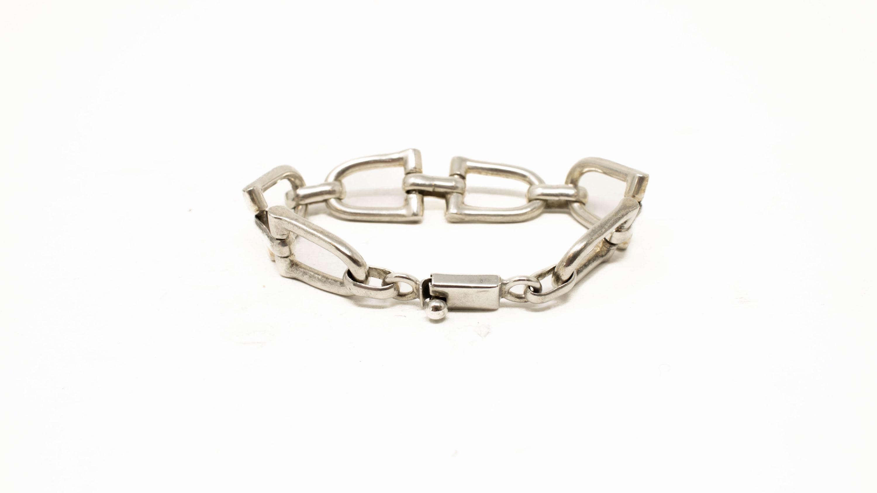 Vintage Sterling Silver Chunky Stirrup Equestrian Link Bracelet