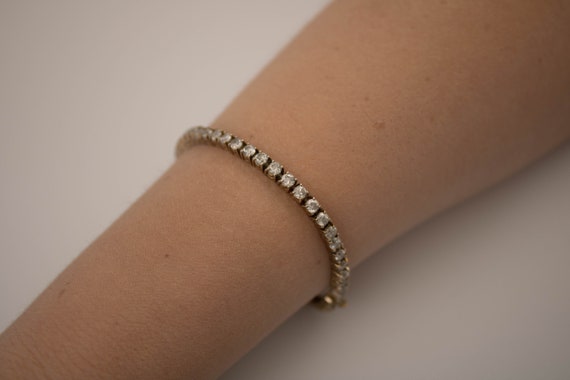 Vintage Silver Plated Oval Link Bracelet With Clear Crystal  🔴 Silver link Crystal Vintage Bracelet main image 1