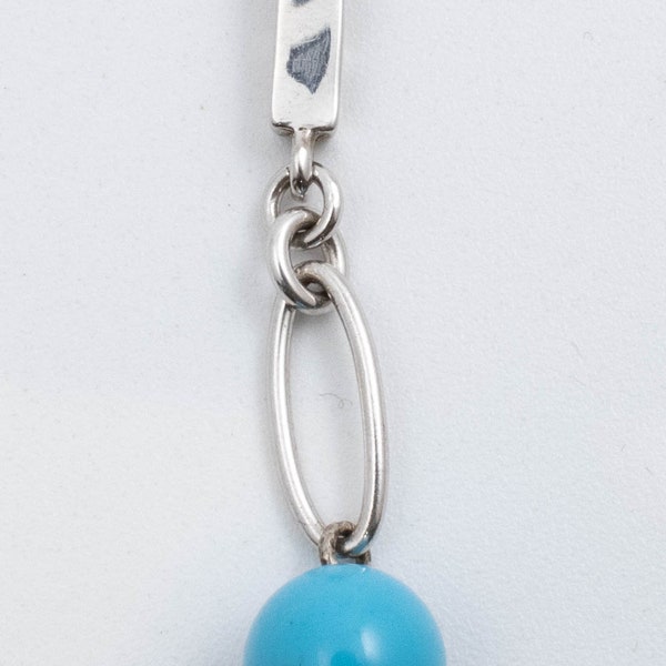Vintage Sterling Silver Differing Links Dangling Pendant With Round Blue Ball!