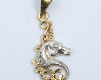 Vintage Sterling Silver Unicorn Seahorse Pendant With Gold Coloured Accents!