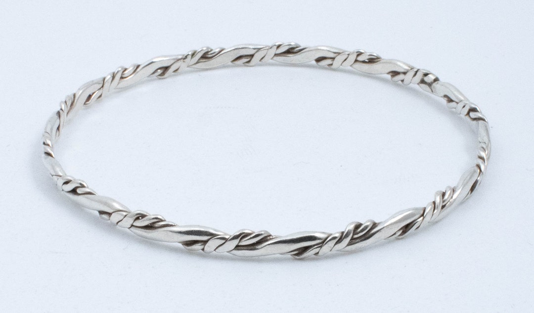 Vintage Sterling Silver Bangle Bracelet With Twisted Silver