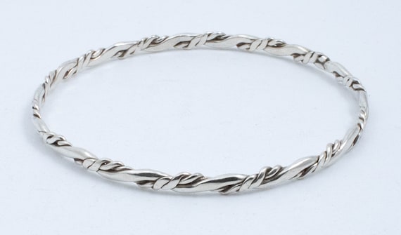 Vintage Sterling Silver Bangle Bracelet With Twisted Silver