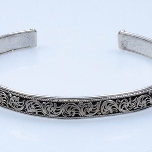 Vintage Sterling Silver Cuff Bracelet with Ornate Designs! [Size 6.75&quot;]