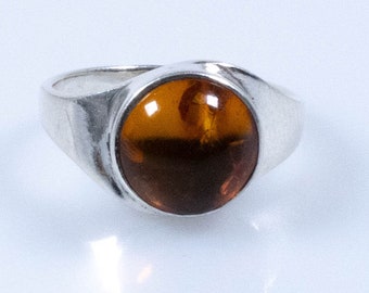 Vintage Sterling Silver Solitaire Ring with Large Orange Stone! By "HVP" [Size 8.25 US]